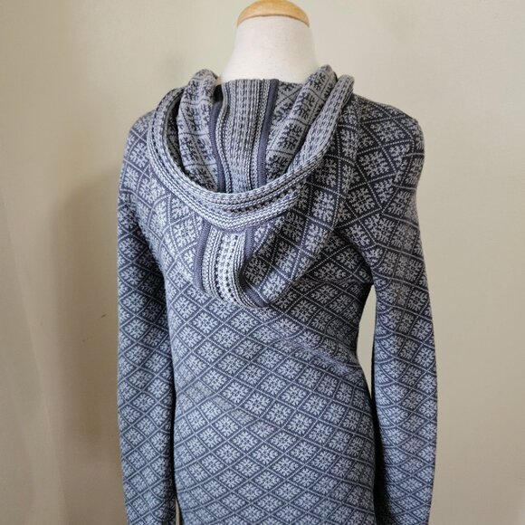 ATHLETA Spooner Summit Sweater Gray Blue Fair Isle Nordic Long Zip Wool Blend S - Picture 7 of 9